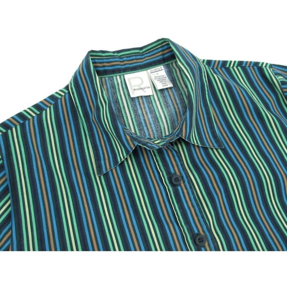 Vintage Roamans Shirt Womens Large Green Blue Striped Long Sleeve Button Down - Picture 2 of 14